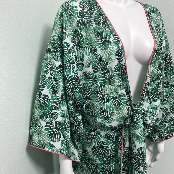 Nordstrom Room Service Green Palm Print Silky Open Robe L/XL - Picture 2 of 7